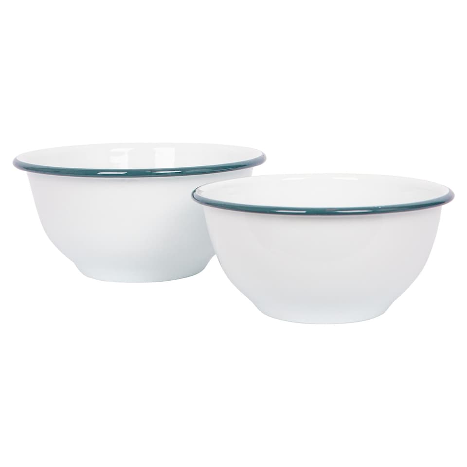 image 1 of Argon Tableware 2pc White Enamel Mixing Bowl Set - Green