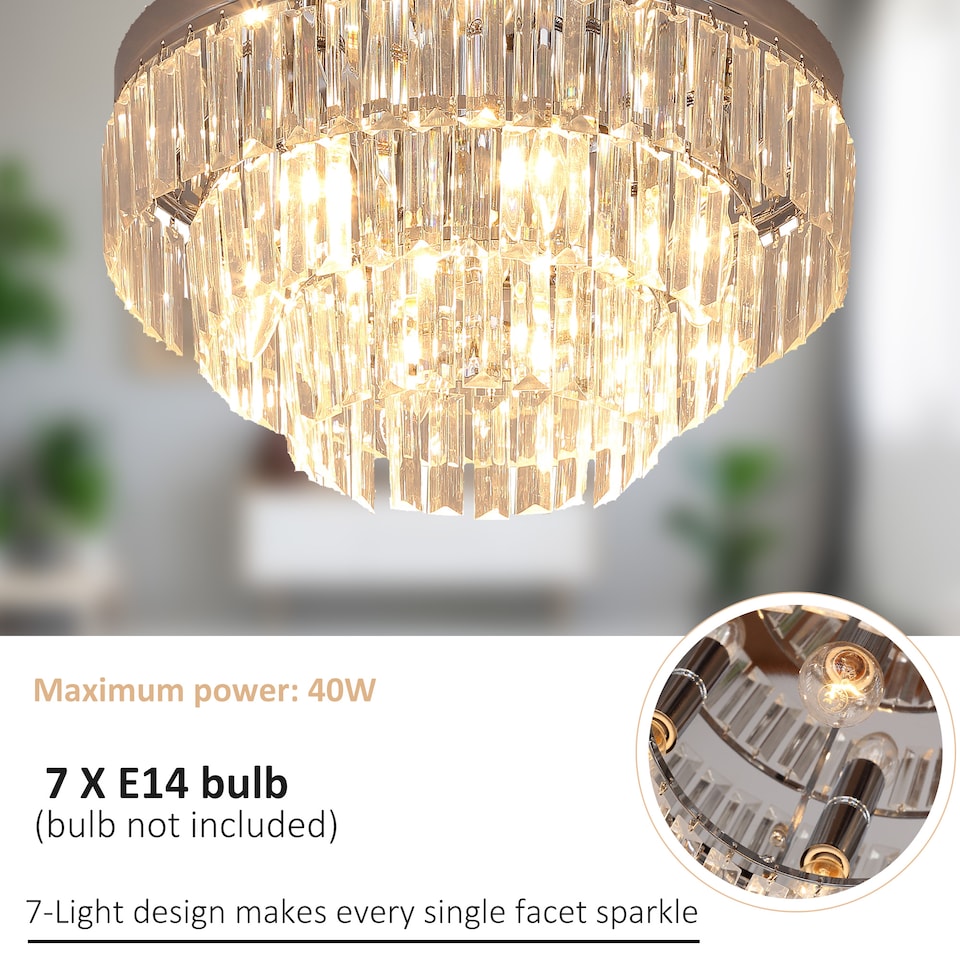 image 1 of HOMCOM Crystallite Ceiling Light Modern Chandelier w/ 7 E14 Fittings Bedroom