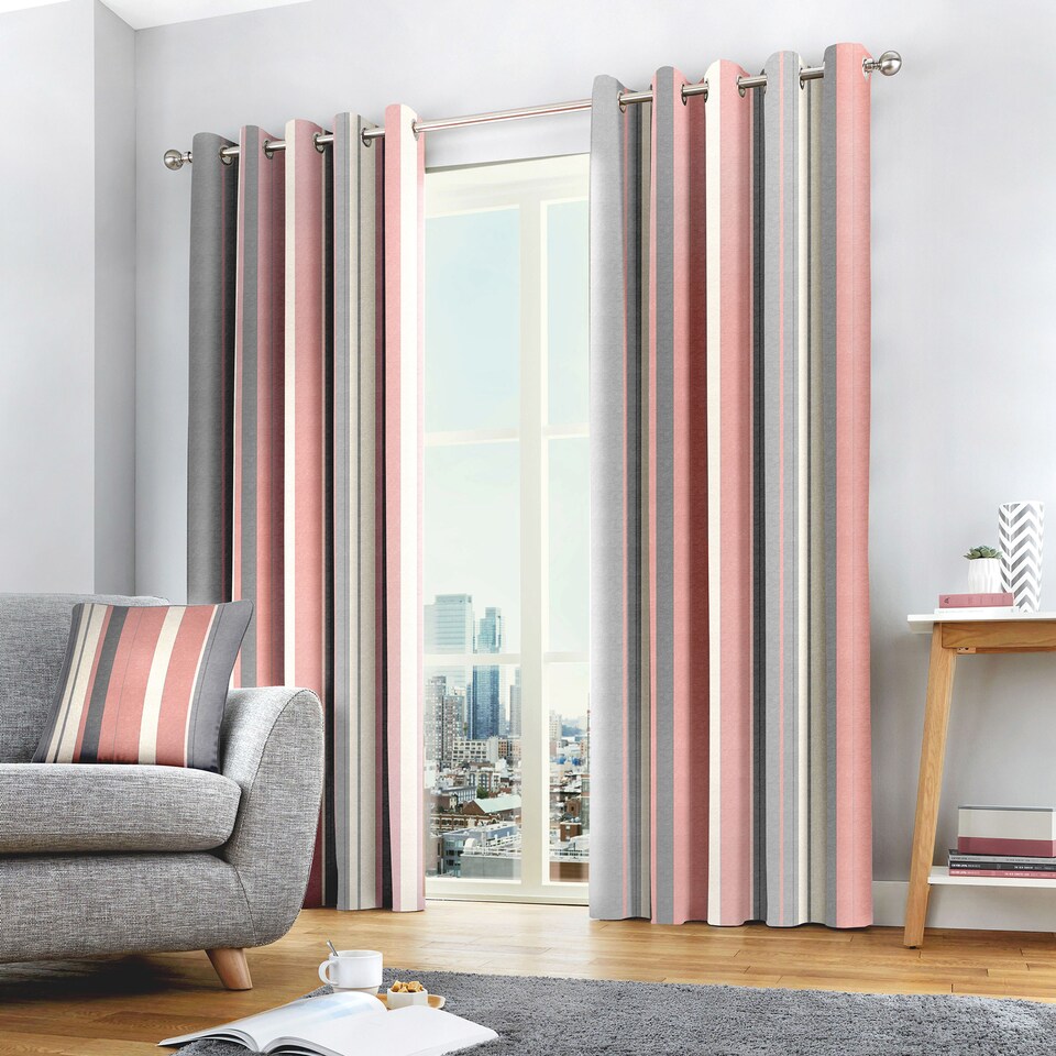 image 1 of Fusion Whitworth Stripe Eyelet Curtains Blush
