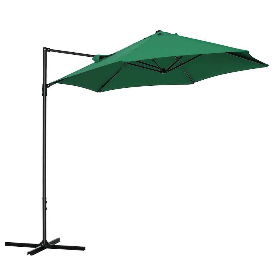 image 1 of Outsunny 2.5M Garden Cantilever Parasol, Offset Roma Patio Umbrella Hanging Sun Shade Canopy Shelter with 360 Rotation and Cross Base, Green