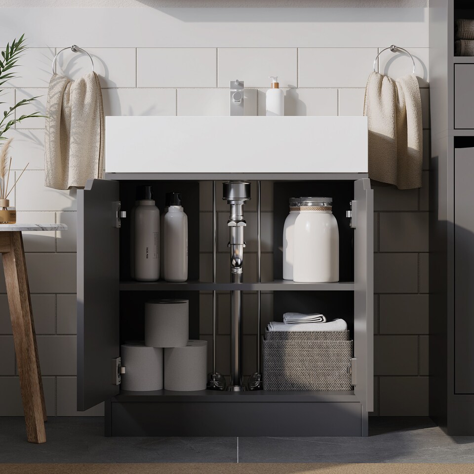 image 1 of Bathroom Sink Cabinet with Full Pedestal | Grey | 14 x 32 x 64 | 1
