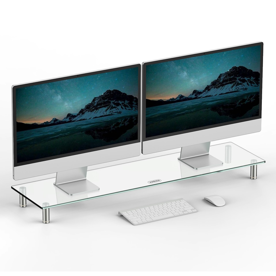 image 1 of VonHaus Height Adjustable Tempered Glass Monitor Stand for Desks