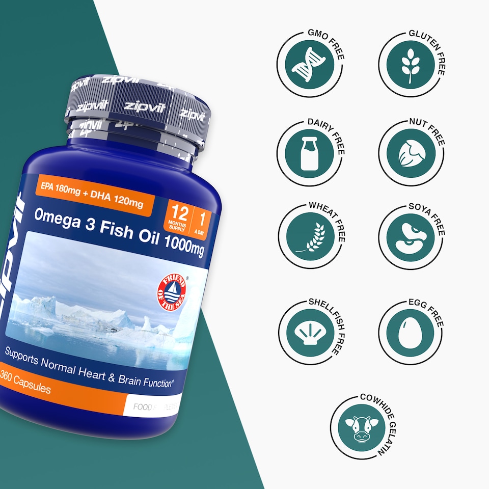 image 1 of Zipvit Omega 3 1000mg, Heart, Brain & Vision Support, 360 Softgels, 12-Month Supply