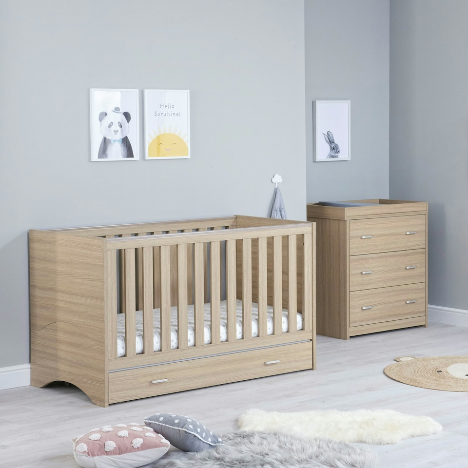 image 1 of Babymore Veni 2 Piece Room Set with Drawer - Oak