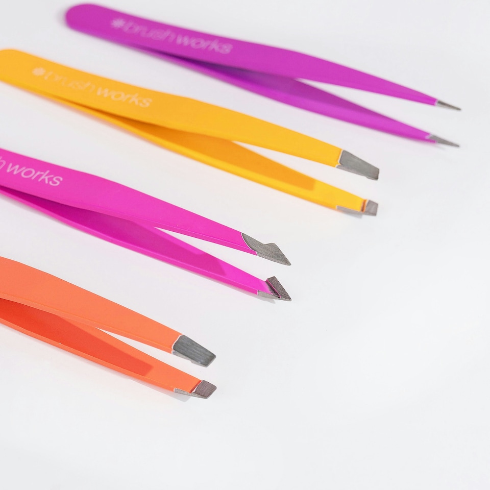image 1 of Brushworks 4 Piece Combination Tweezer Set - Brights