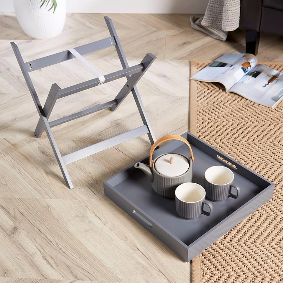 image 1 of Folding Butlers Side Table Portable Wooden Food Serving Tray | Grey