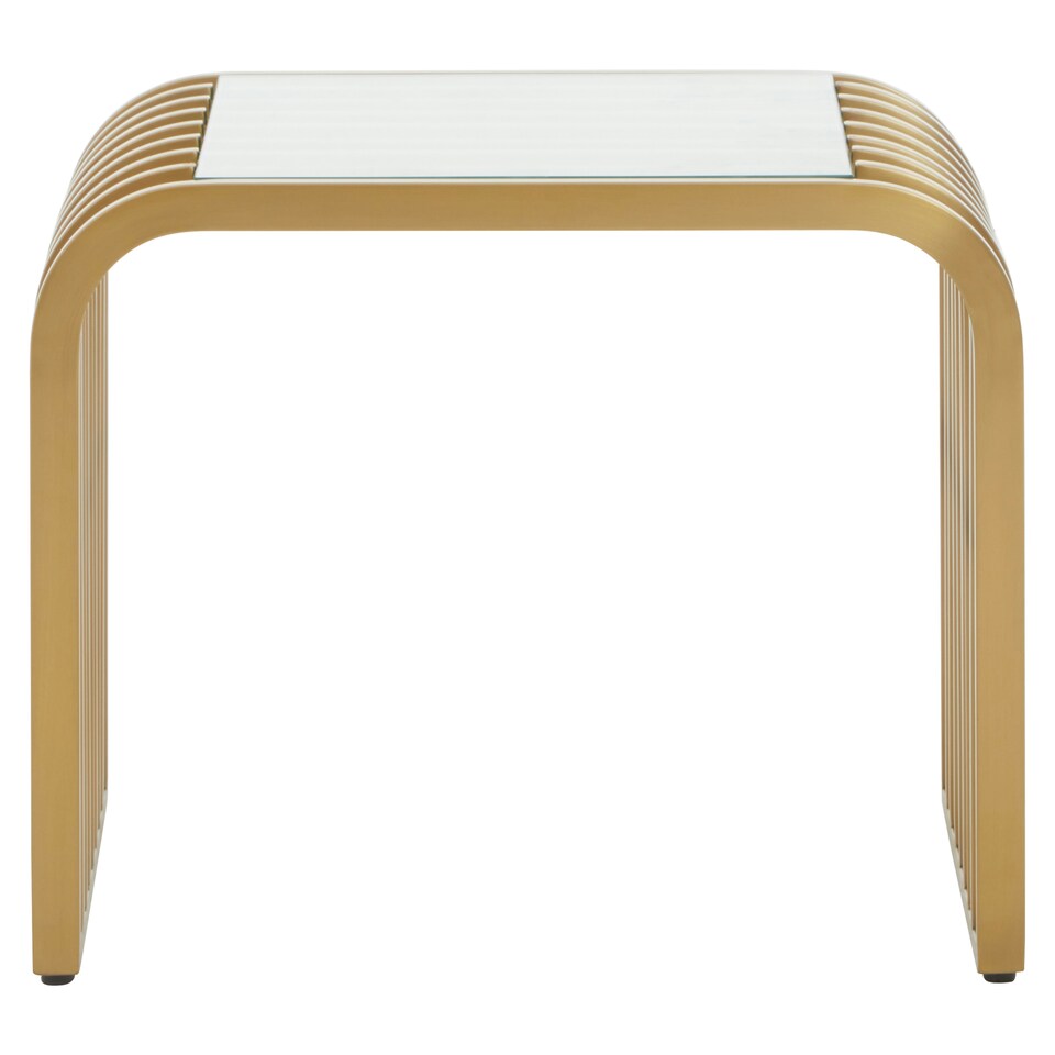 image 1 of Interiors by Premier Matte Gold Slatted End Table, Stylish End Table, Glass Top and Steel Construction Corner Table for Home Gold