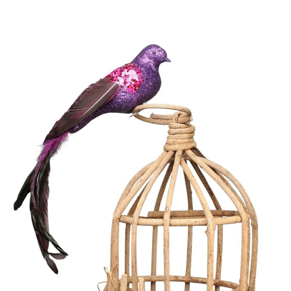image 1 of Large Decorative Purple Paradise Bird With Clip - 35cm