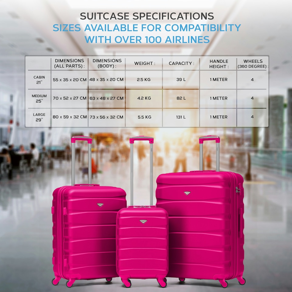 image 1 of Flight Knight 29" Extra Large Suitcase – 20kg Capacity Hard Shell Check-In Luggage with 4 Wheels 100+ Airlines Approved: Ryanair, EasyJet, Jet2, Wizz Air, BA | Pink | Pink | Large