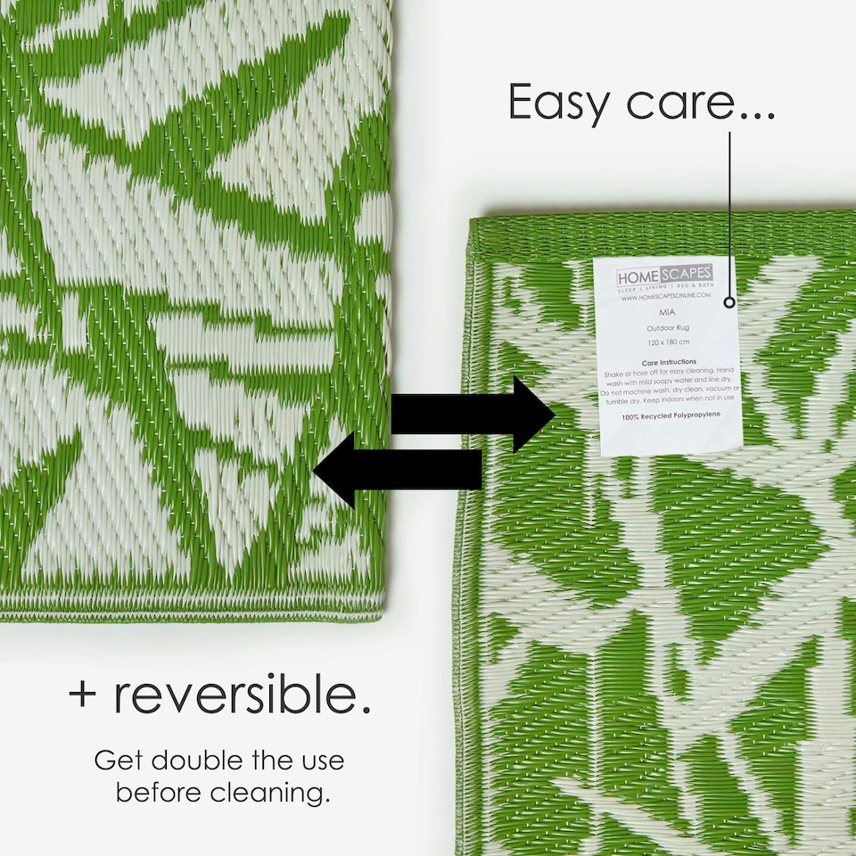image 1 of Homescapes Outdoor Rug Luxury Waterproof Reversible Recycled, For Garden, Zena Tropical | Green | Green and White