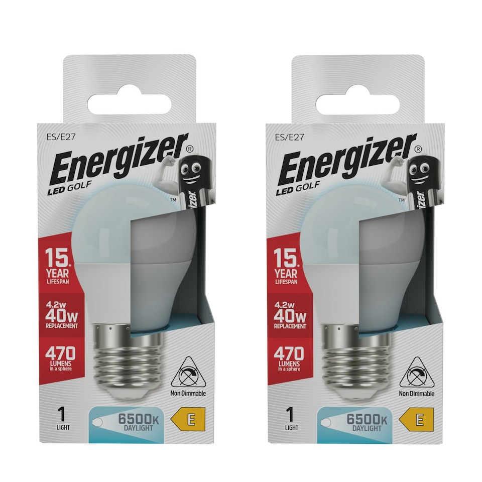 image 1 of Energizer LED Golf Ball E27 470lm 4.2W 6500K (Daylight) Light Bulb - Pack of 2