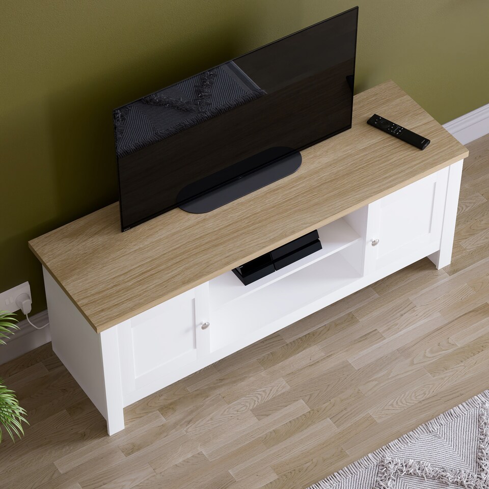 image 1 of Vida Designs Arlington 2 Door TV Unit Shaker Entertainment Storage, White & Oak | White | White & Oak | 1