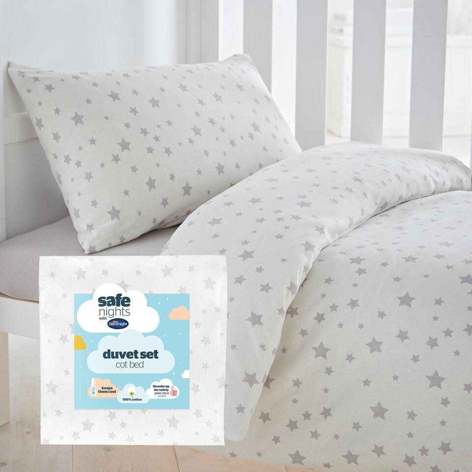 image 1 of Silentnight Safe Nights Stars Cot Bed Duvet Set