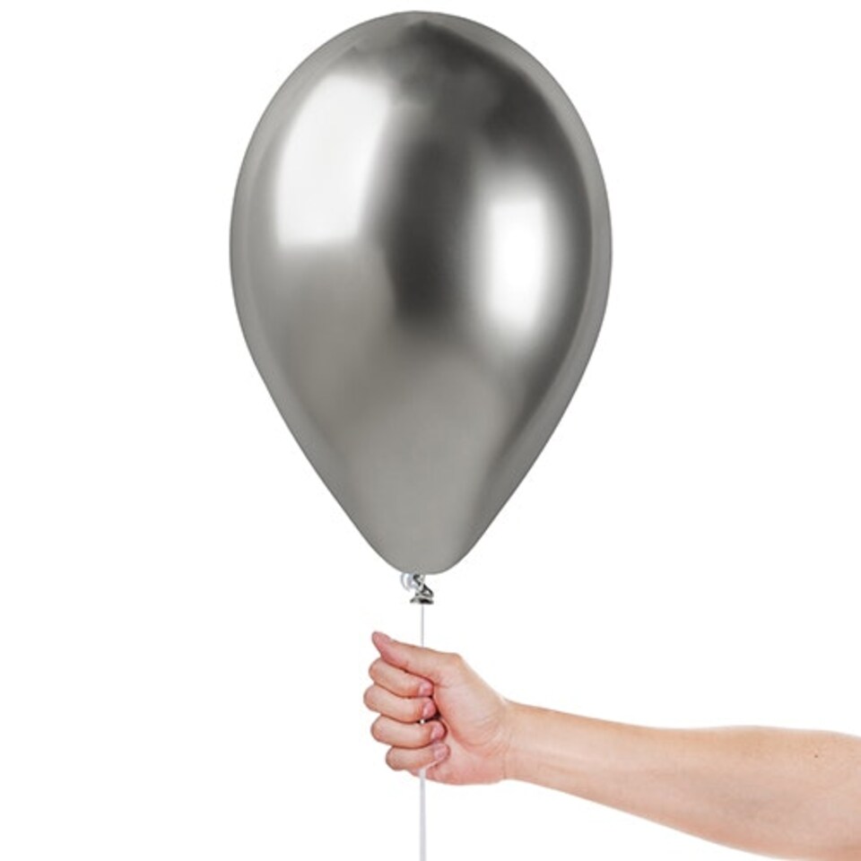 image 1 of Shiny Silver Bio Latex Balloons 33cm / 13 in - Pack of 6