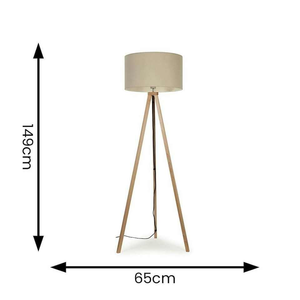image 1 of ValueLights Barbro Wood Tripod Floor Light Lamp Natural Shade Cream