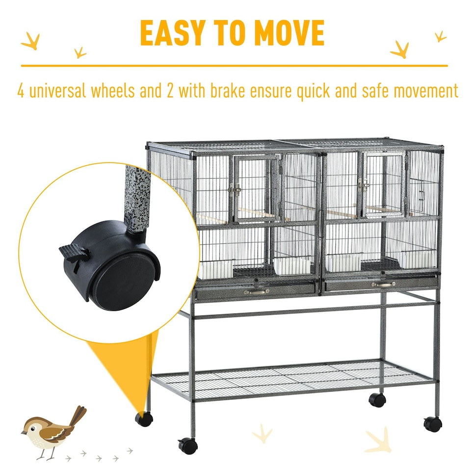 image 1 of PawHut Double Rolling Bird Cage with Removable Metal Tray and Storage Shelf