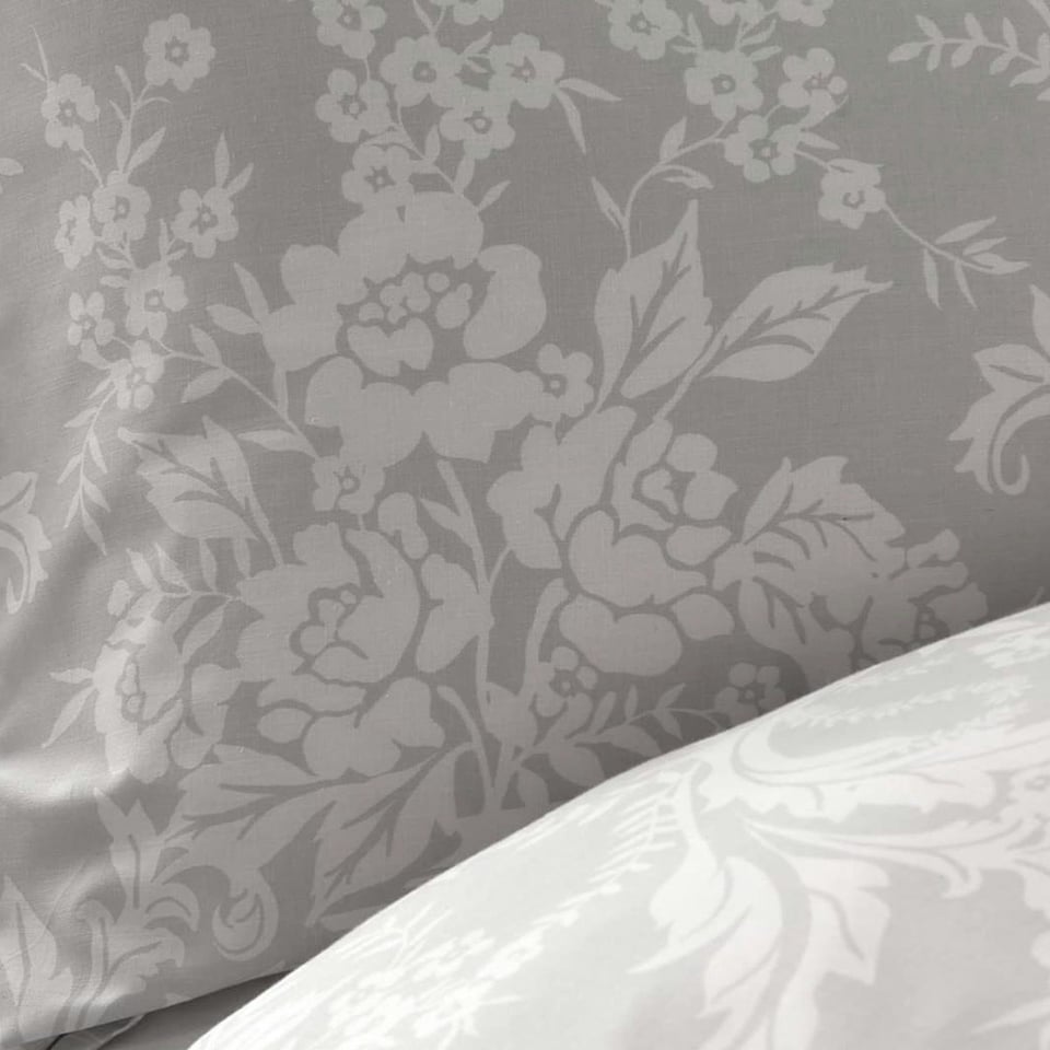 image 1 of Samantha Faiers Home Darcy Reversible Silver Floral Scroll Print Duvet Cover Set - Super King