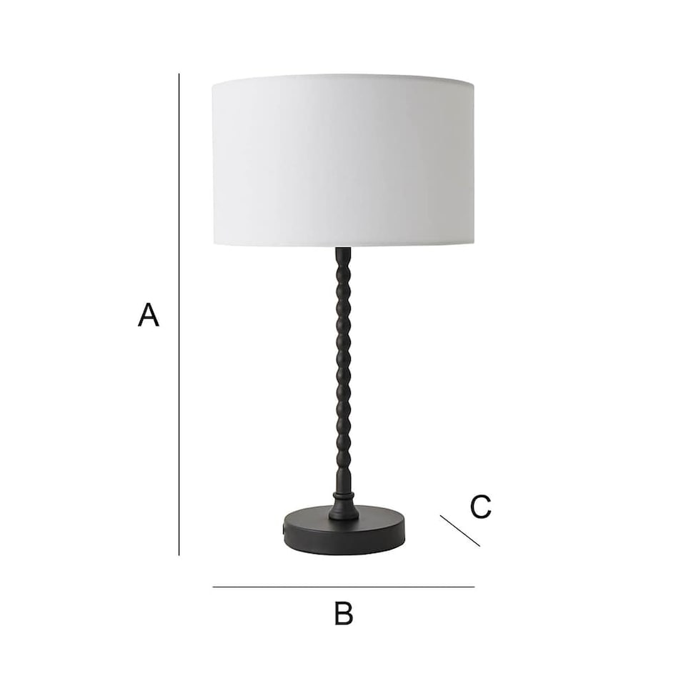 image 1 of ValueLights Maeve White Fabric Drum Lamp Shade Matte Black Bobbin Bobble Table Lamp | Black