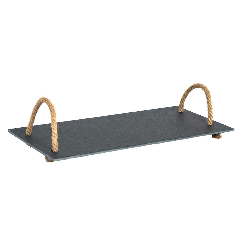 image 1 of Argon Tableware Slate Serving Tray with Rope Handles - 40 x 20cm Grey