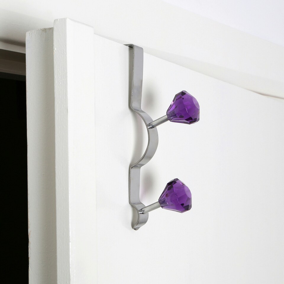 image 1 of Interiors by Premier Over Door Double Hook With Purple Diamante, Metal Hook With Sparkling Detail, For Hanging Coats