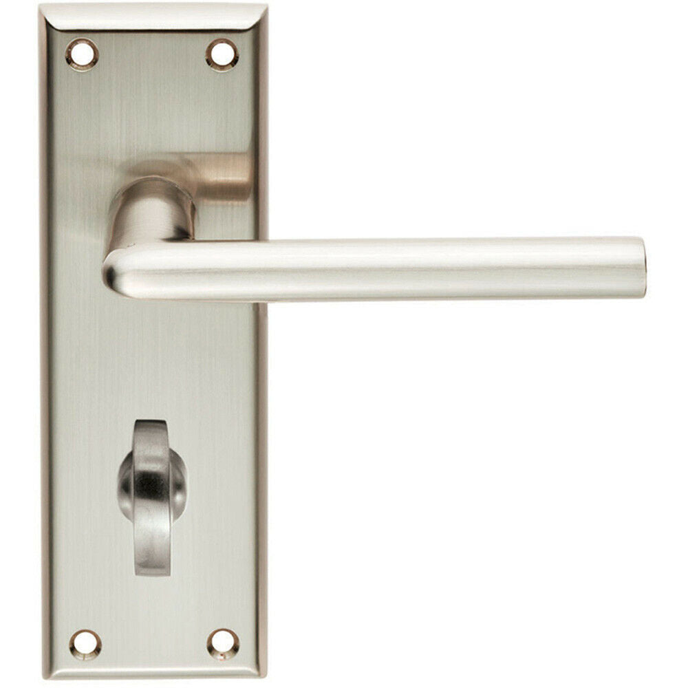 Loops PAIR Rounded Lever on Bathroom Backplate Handle 150 x 50mm Satin Nickel in Metallics