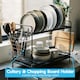 image 4 of Harbour Housewares Metal Kitchen Dish Drainer Rack 2-Tier Cutlery Holder Bowl Plate Drying Rack with Drip Tray