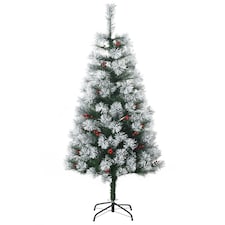 HOMCOM Indoor Christmas Tree Artificial Berry mas Decoration with Metal Stand and 184 Tips (5FT(150CM))