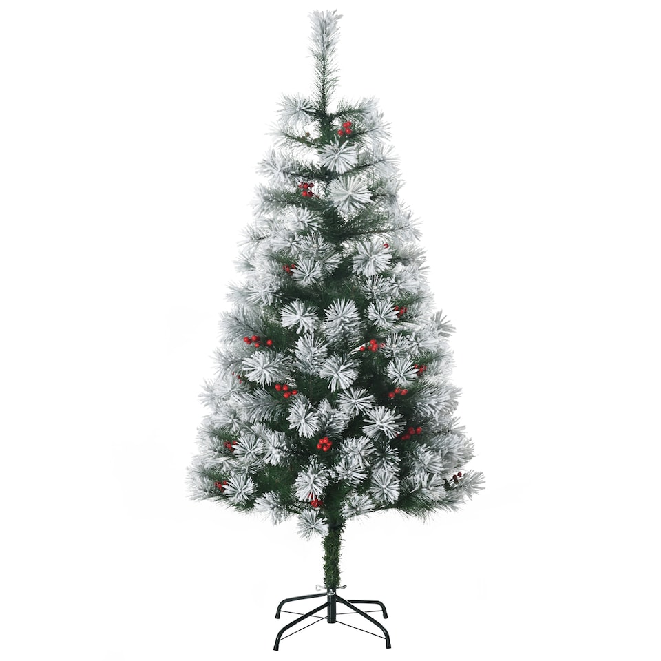 image 1 of HOMCOM Indoor Christmas Tree Artificial Berry mas Decoration with Metal Stand and 184 Tips (5FT(150CM))