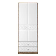 Toledo Tall 2 Drawer Double Wardrobe in White Matt & Vintage Oak (Ready Assembled) | White | White Matt & Vintage Oak