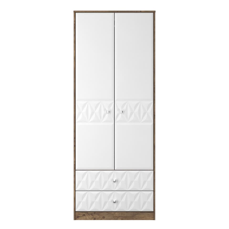 image 1 of Toledo Tall 2 Drawer Double Wardrobe in White Matt & Vintage Oak (Ready Assembled) | White | White Matt & Vintage Oak