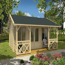Staffordshire 1-Log Cabin, Wooden Garden Room, Timber Summerhouse, Home Office - L600 x W580 x H306 cm Brown
