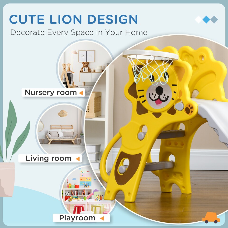 image 1 of AIYAPLAY 3 in 1 Kids Slide for Indoor Use with Basketball Hoop for 18-36 Months