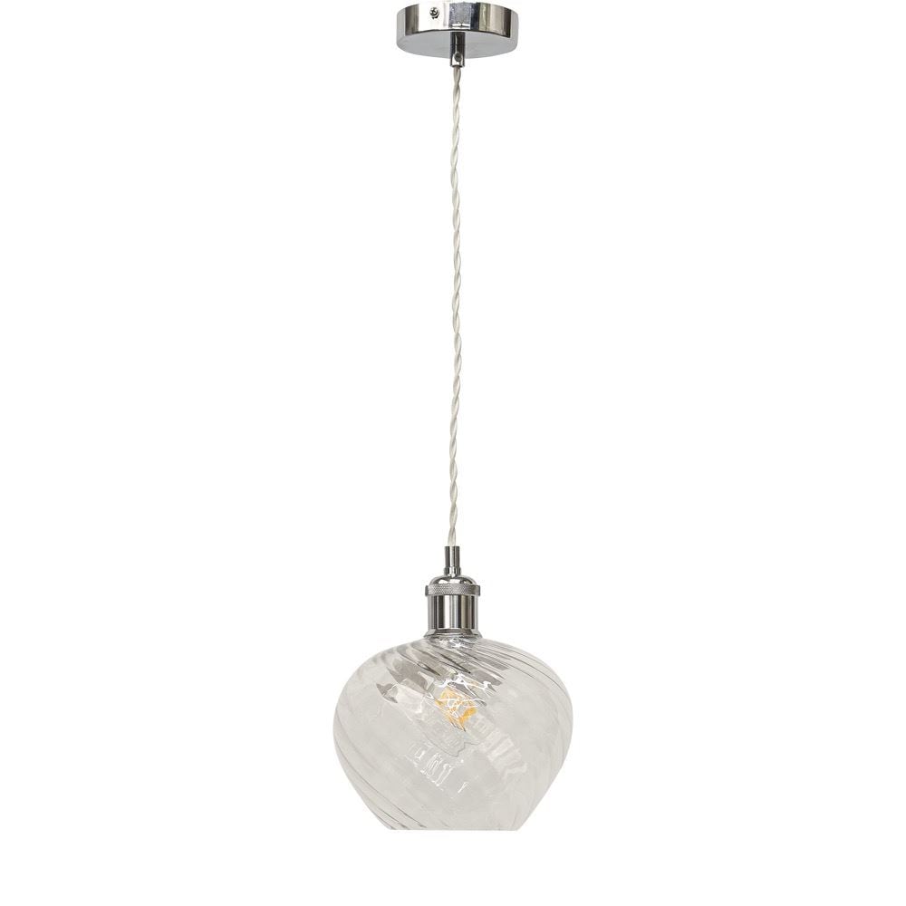 First Choice Lighting Bradson - Clear Swirl Glass Chrome Retro Pendant Fitting