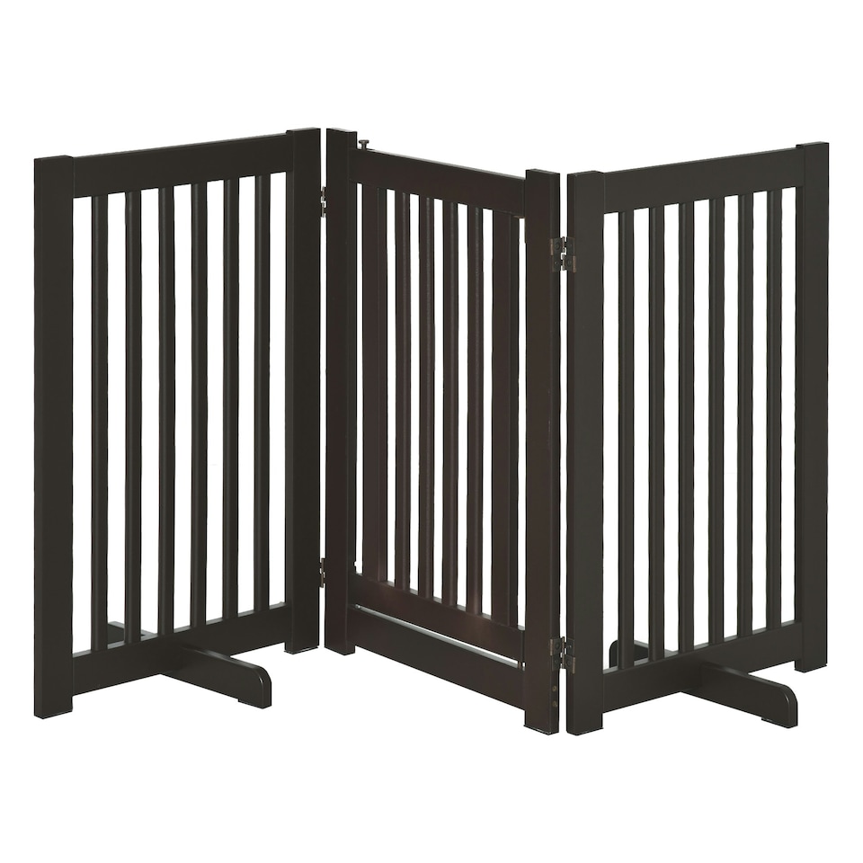 image 1 of PawHut 155cm Expandable 3-Panel Freestanding Dog Pet Gate w/ Latched Door Brown