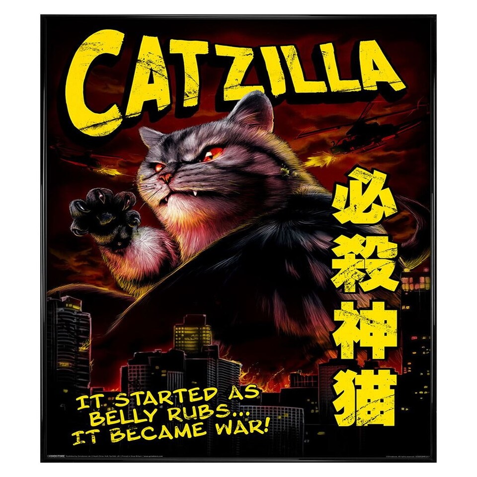 image 1 of Black Gloss Framed Horror Cats Catzilla Maxi Poster