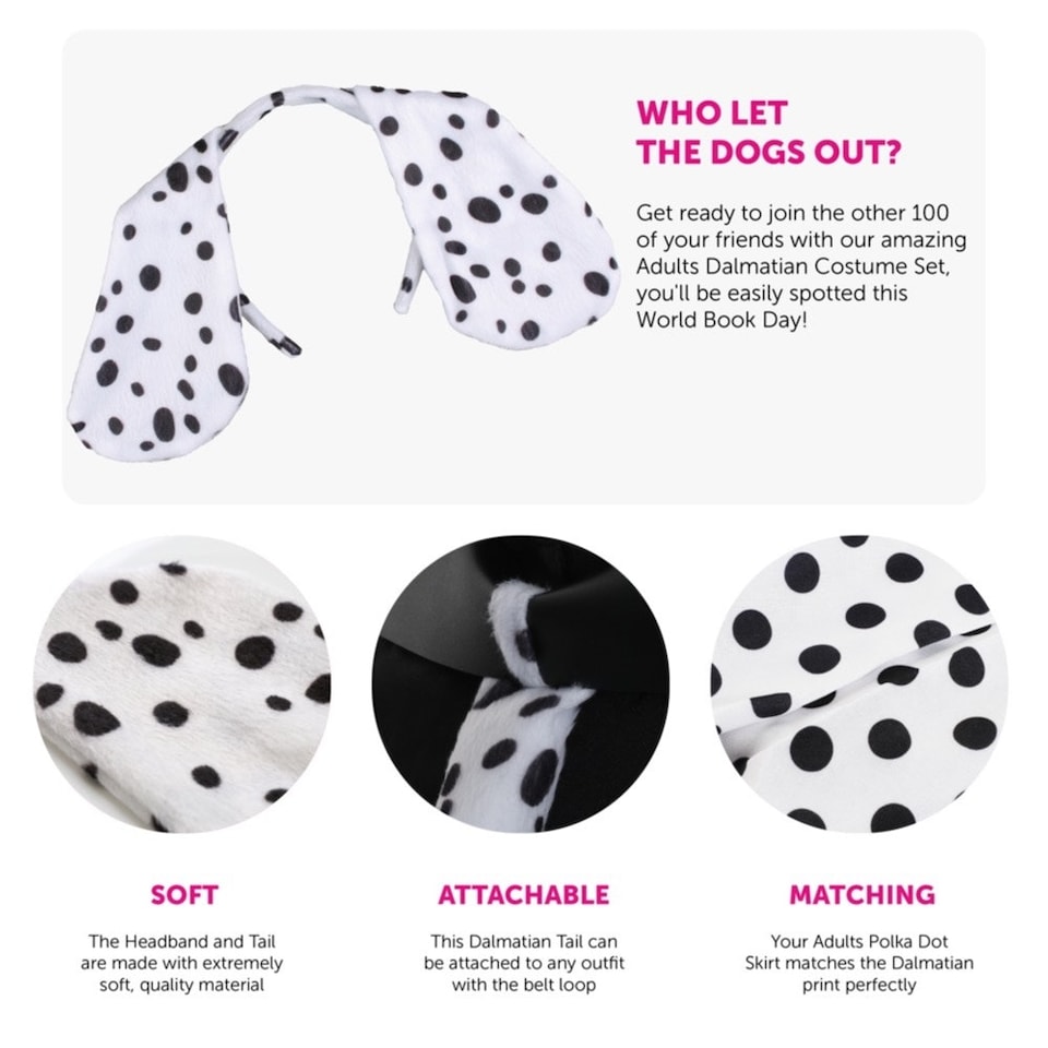 image 1 of White Polka Dot Skirt With Black Dots & Dalmatian Headband And Tail White | M