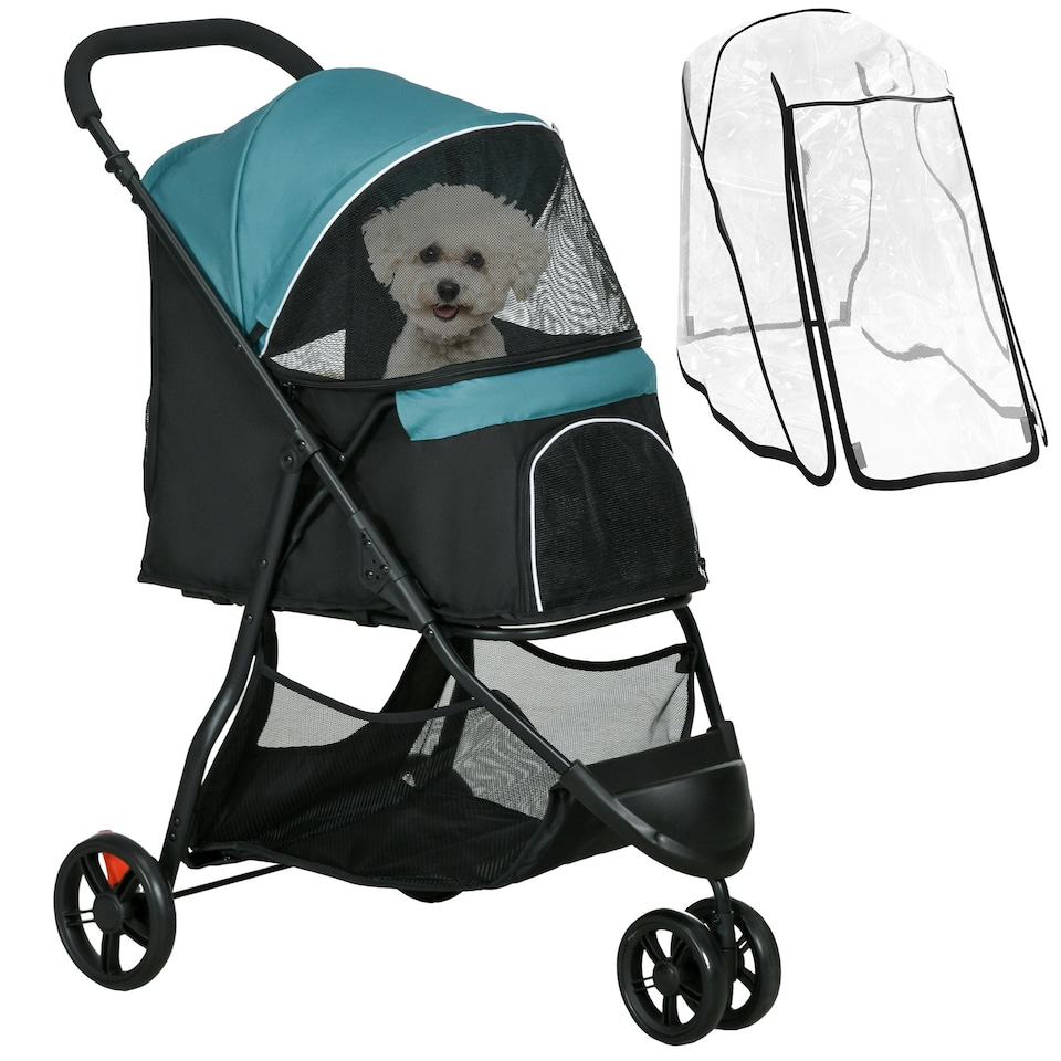 image 1 of PawHut Dog Stroller for XS Dogs, S Dogs, Cats with Rain Cover - Dark Green
