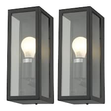 Set of 2 Montrose - Black Outdoor Wall Lights | Black | Clear | 2