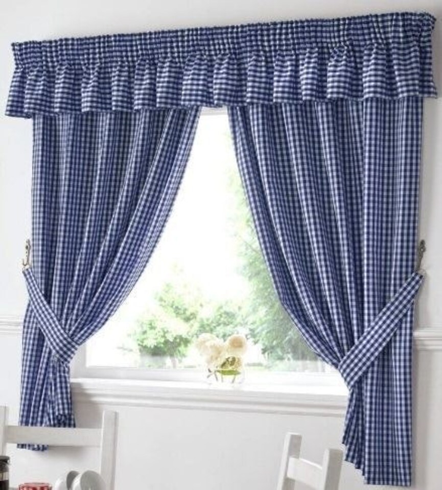 image 1 of Gingham Kitchen Curtain Pelmet Blue - 353 cm x 25cm