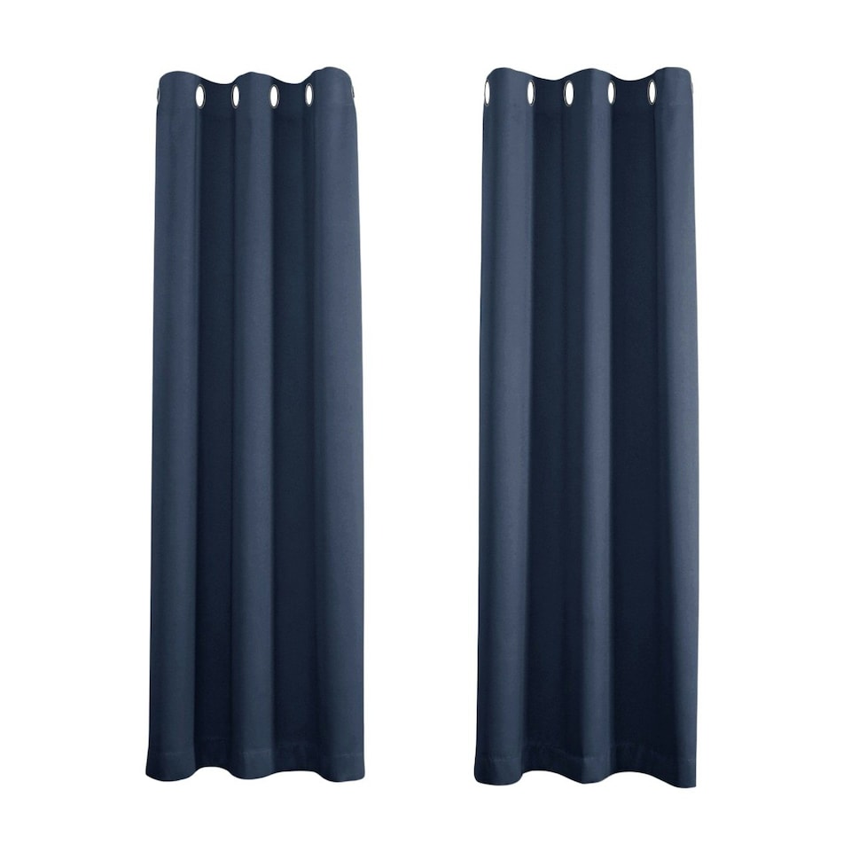 image 1 of Cobalt Dusty Blue Blackout Thermal Eyelet Curtains - 46 x 63 Inch Drop - 2 Panel