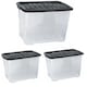 image 2 of 1 x 100 Litres Clear Transparent Base Curve Storage Container With Black Lid For Home & Office Clear