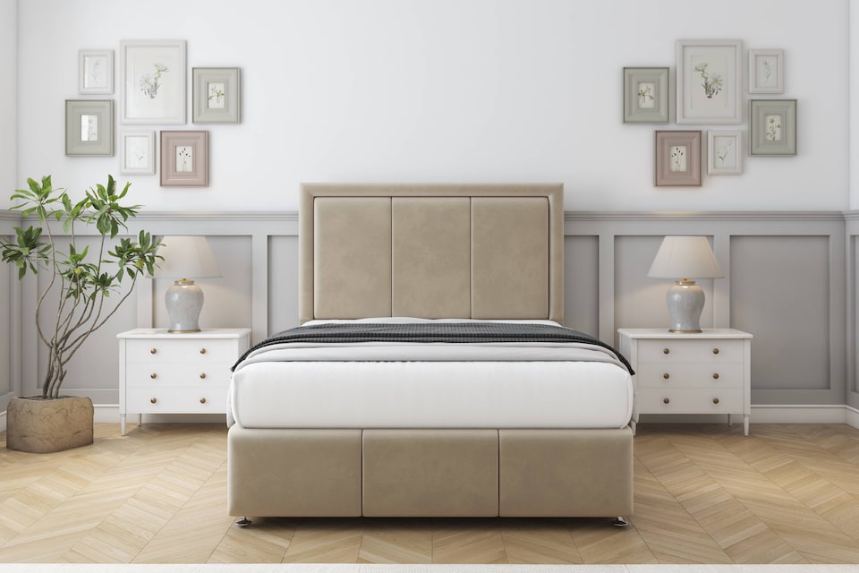 image 1 of Sloomy Lancaster Almond Coniston Divan Bed With Mattress 2 Drawers Right Side With 54" Floor Standing Headboard & 12" Matching Footboard 2'6 Small Single | Cream | Almond | Small Single | 1