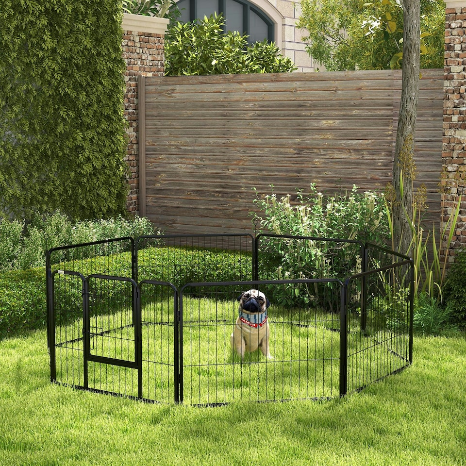 image 1 of Pawhut Pet Pen Guinea Dog Pig Puppy Playpen Play House Steel Hutch Metal Grey