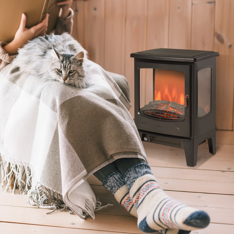 image 1 of HOMCOM 900W/1800W Freestanding Electric Fireplace w/ Adjustable Artificial Flame