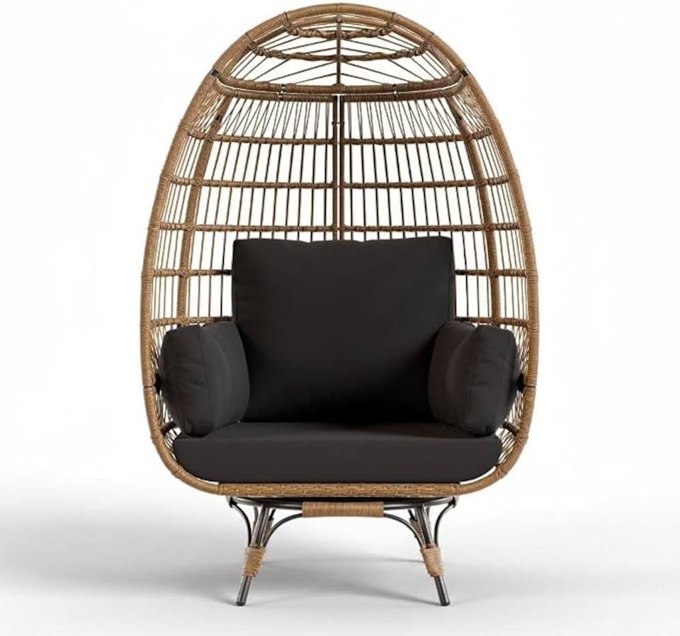 image 1 of London Boutique Oversized Rattan Egg Chair 85x143x95cm - 360° Swivel Patio Lounge Chair with Cushions, All-Weather PE Wicker & 350 lbs Metal Base for Garden, Balcony & Indoor