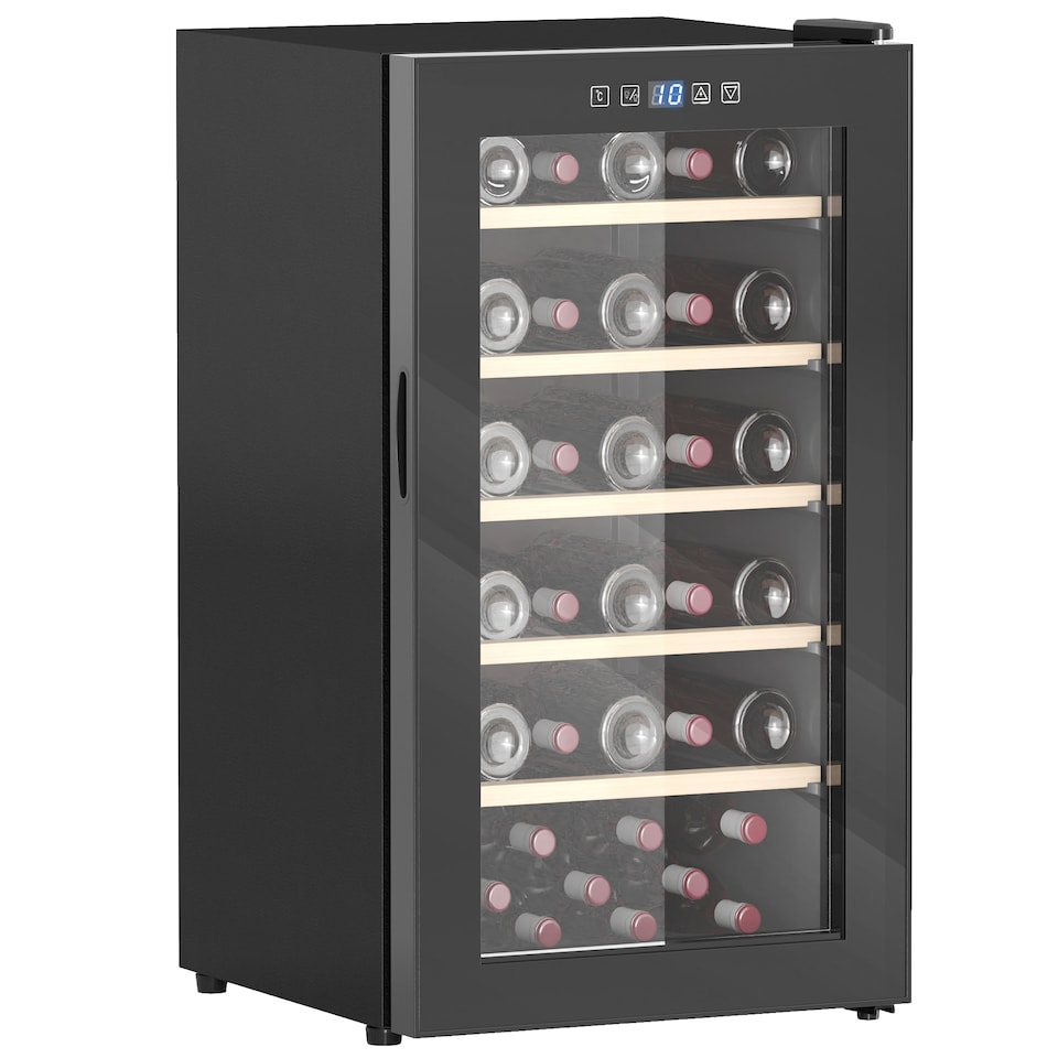 image 1 of HOMCOM 41 Bottle Wine Fridge, 91 Litre Capacity, 45cm Freestanding Wine Cooler Fridge with Glass Door, LED Light, Digital Touch Screen, Temperature Control, Black | Black