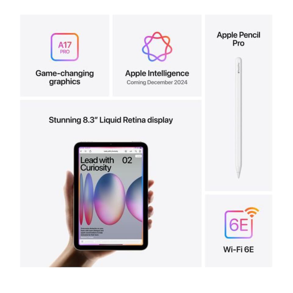 image 1 of Apple iPad mini A2993 A17 Pro Chip 8.3-Inch 128GB Storage WiFi  Tablet - Space Grey | Grey | Space Grey