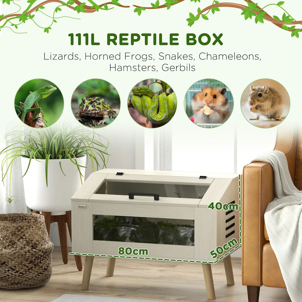image 1 of PawHut Reptile Terrarium, 111L Snake Vivarium with Tempered Glass Windows