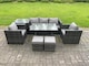 image 2 of Fimous 7 Seater Rattan Outdoor Furniture Garden Dining Set with Lounge Sofa Dining Table 2 Armchairs Small Stools Dark Grey Mixed