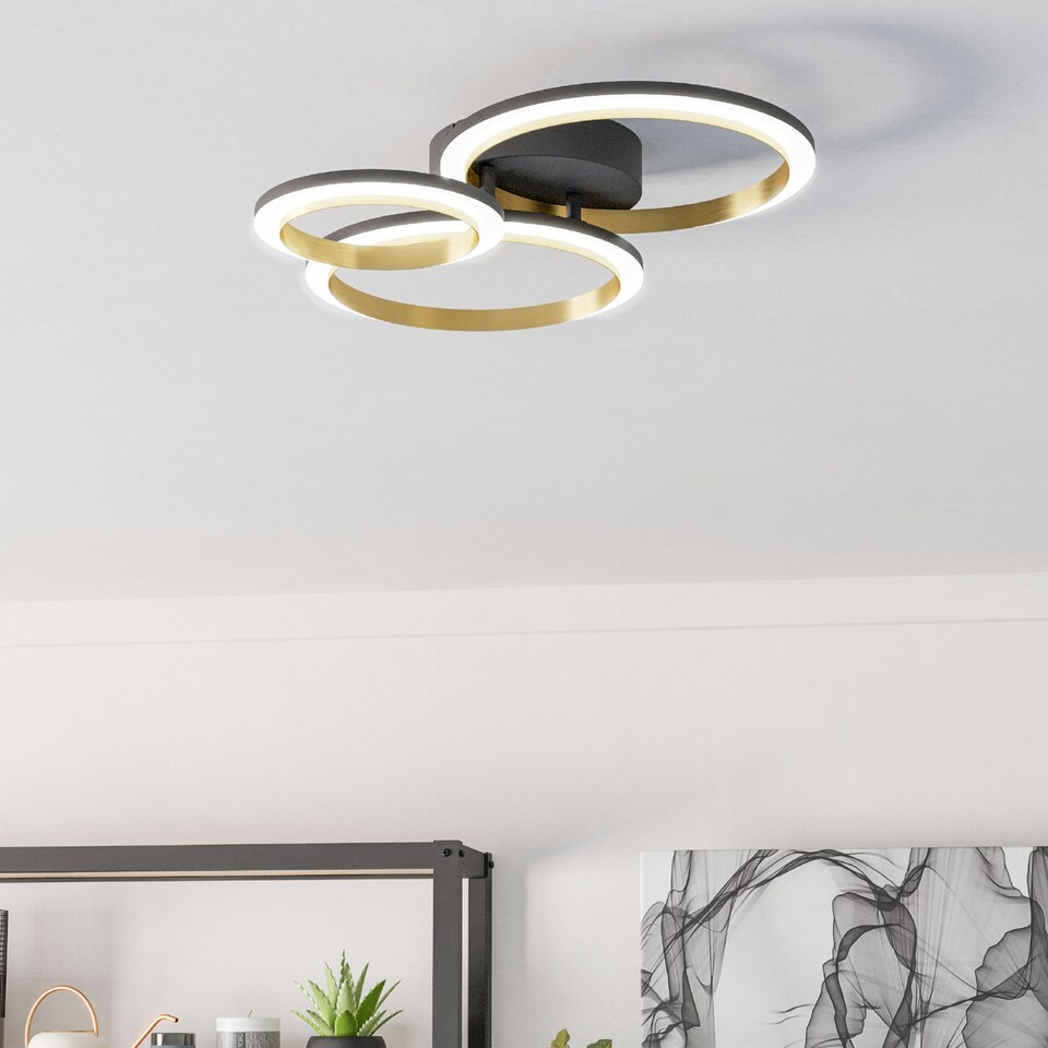 image 1 of EGLO Calliera Black & Brass Steel LED Circle Modern Ceiling Light